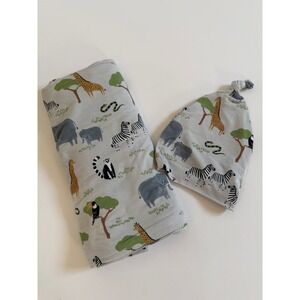 New without Tags Little Sleepies Safari Swaddle Blanket & Hat